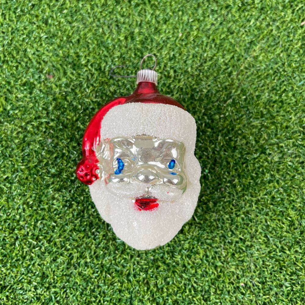 Vintage Mid Century Mercury Glass Santa Claus Head Christmas Tree Ornament